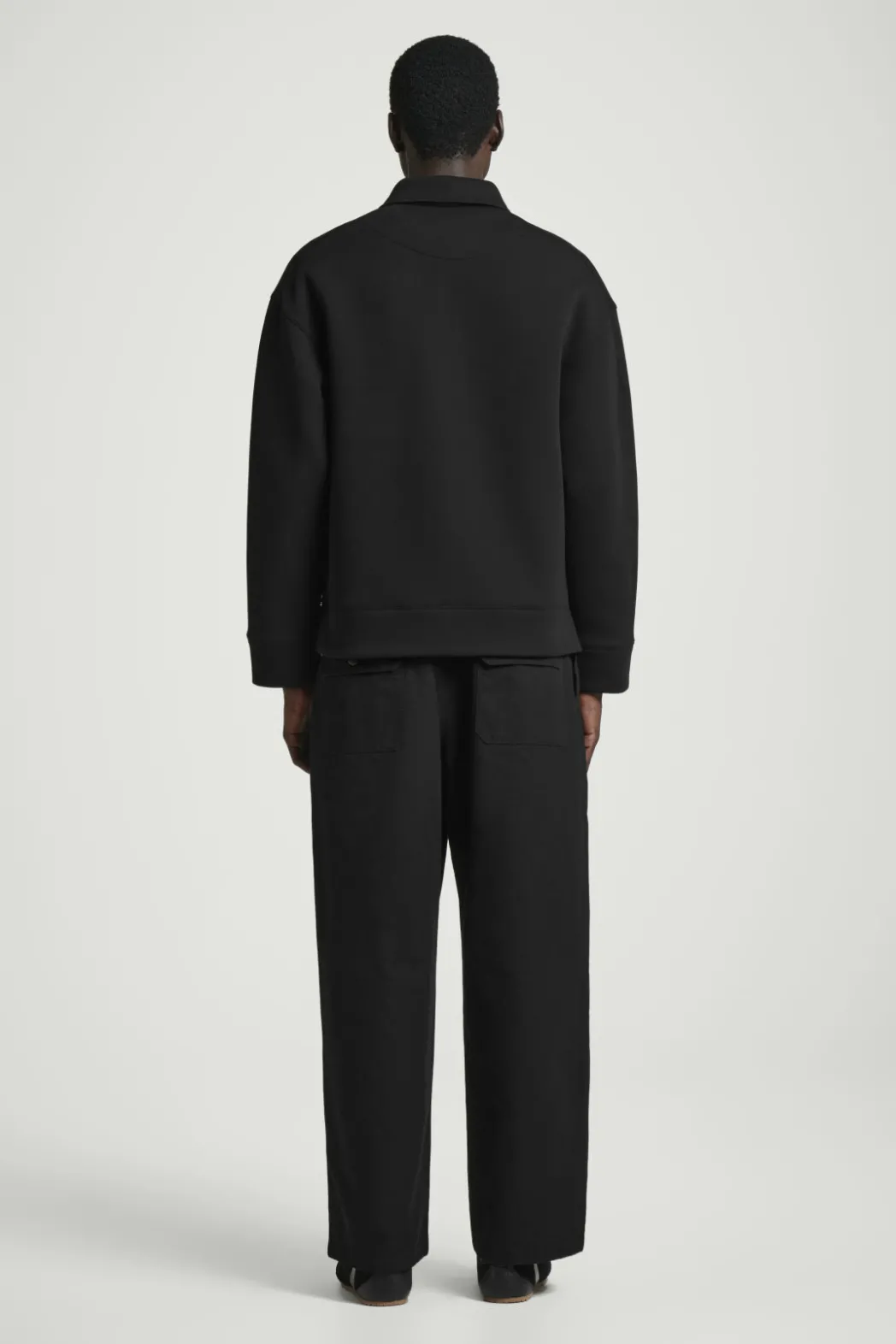 Sale COS LONG-SLEEVED HALF-ZIP POLO SHIRT BLACK