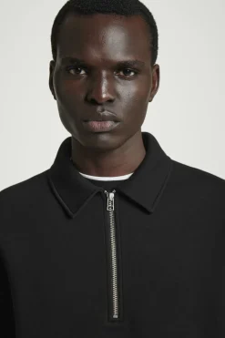 Sale COS LONG-SLEEVED HALF-ZIP POLO SHIRT BLACK