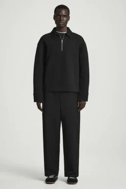 Sale COS LONG-SLEEVED HALF-ZIP POLO SHIRT BLACK