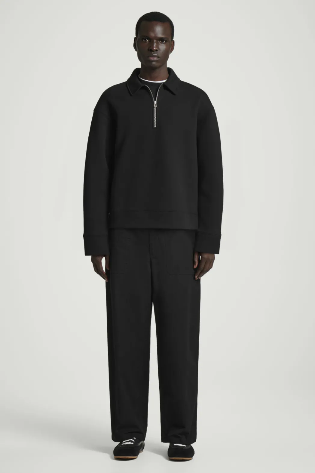 Sale COS LONG-SLEEVED HALF-ZIP POLO SHIRT BLACK