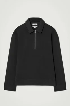 Sale COS LONG-SLEEVED HALF-ZIP POLO SHIRT BLACK