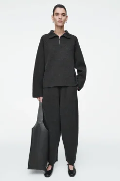 Hot COS MERINO WOOL BARREL-LEG TROUSERS CHARCOAL MÉLANGE