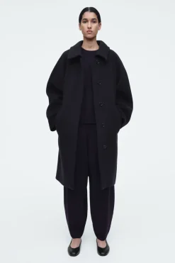 Best COS MERINO WOOL BARREL-LEG TROUSERS NAVY