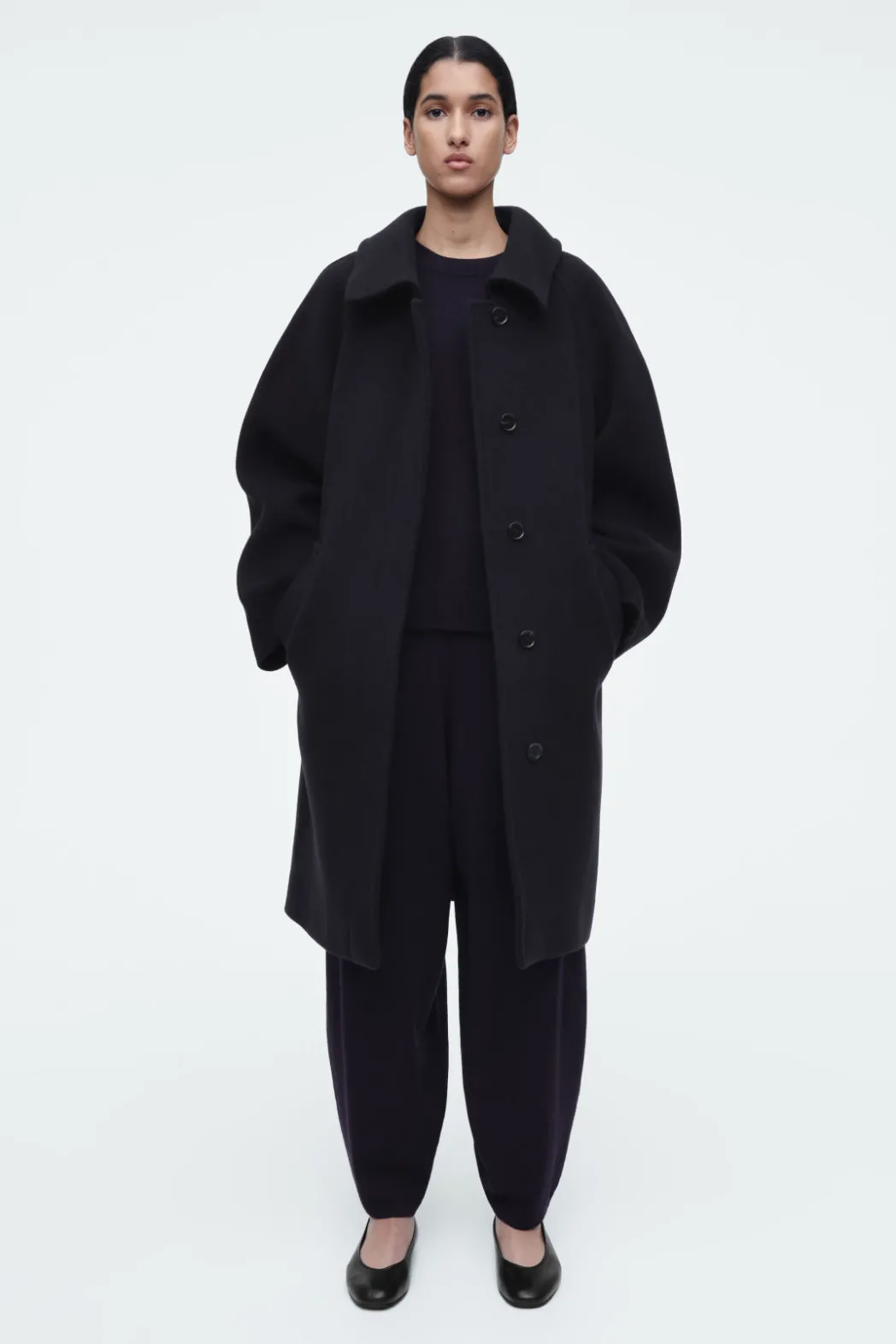 Best COS MERINO WOOL BARREL-LEG TROUSERS NAVY