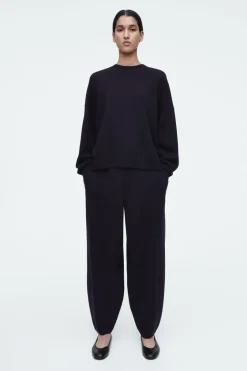Best COS MERINO WOOL BARREL-LEG TROUSERS NAVY