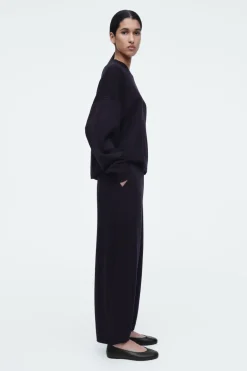 Best COS MERINO WOOL BARREL-LEG TROUSERS NAVY