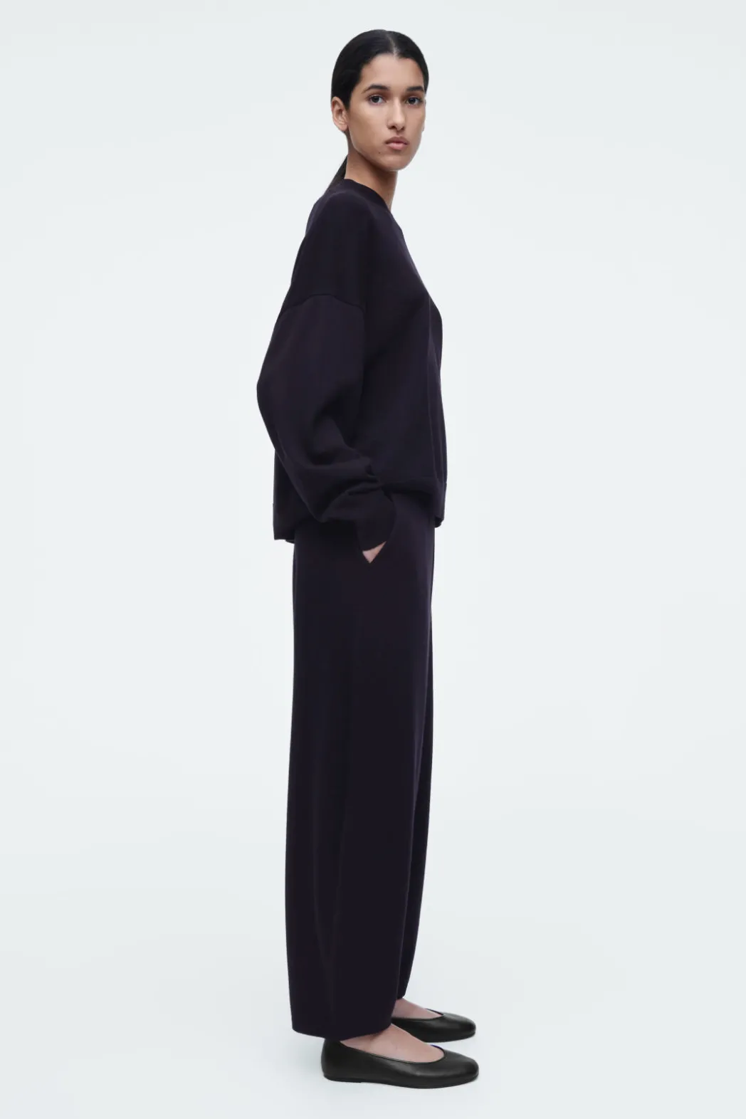 Best COS MERINO WOOL BARREL-LEG TROUSERS NAVY