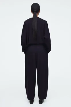 Best COS MERINO WOOL BARREL-LEG TROUSERS NAVY