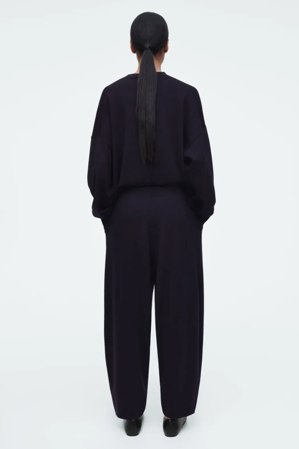 Best COS MERINO WOOL BARREL-LEG TROUSERS NAVY