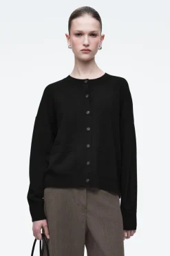 COS MERINO WOOL CREW-NECK CARDIGAN BLACK
