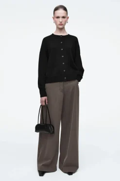 COS MERINO WOOL CREW-NECK CARDIGAN BLACK