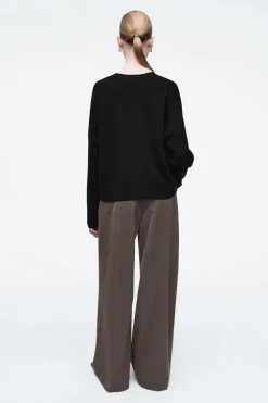 COS MERINO WOOL CREW-NECK CARDIGAN BLACK