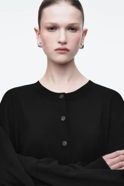 COS MERINO WOOL CREW-NECK CARDIGAN BLACK