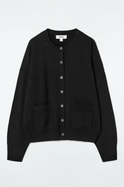COS MERINO WOOL CREW-NECK CARDIGAN BLACK