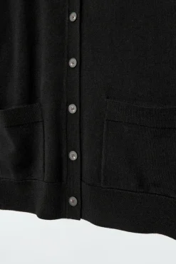 COS MERINO WOOL CREW-NECK CARDIGAN BLACK