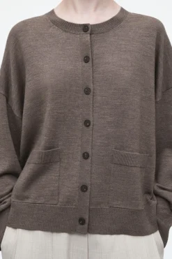Discount COS MERINO WOOL CREW-NECK CARDIGAN BROWN