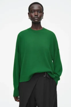Best COS MERINO WOOL CREW-NECK JUMPER DARK GREEN