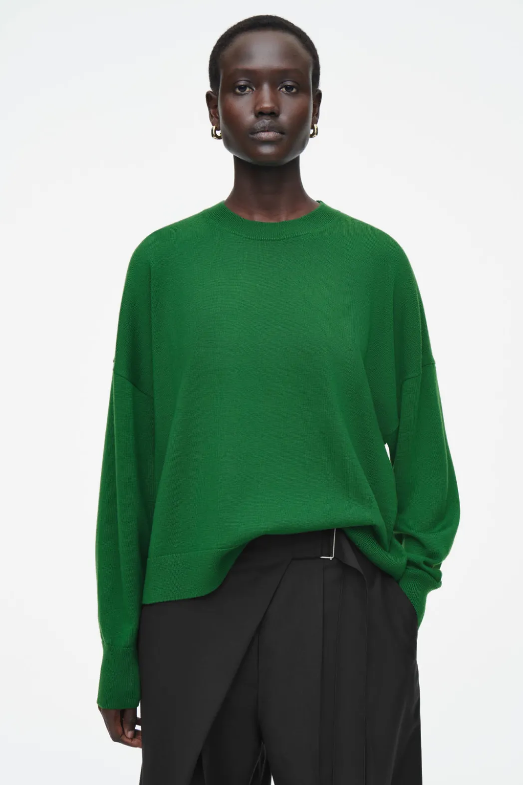 Best COS MERINO WOOL CREW-NECK JUMPER DARK GREEN