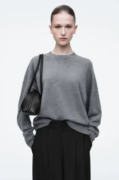 Hot COS MERINO WOOL CREW-NECK JUMPER GRAY MÉLANGE