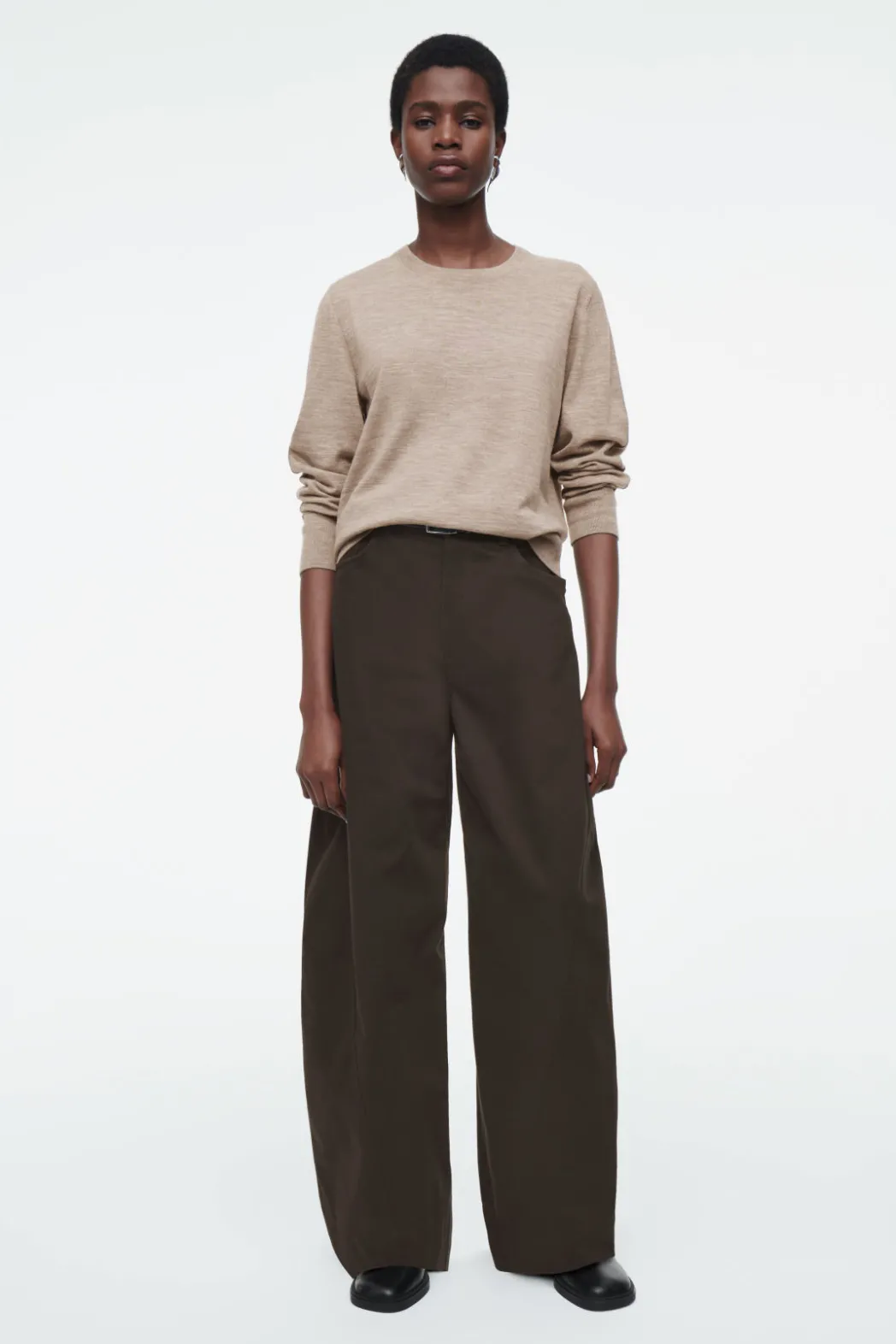 Outlet COS MERINO WOOL CREW-NECK SWEATER BEIGE / UNDYED