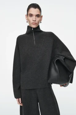 Clearance COS MERINO WOOL HALF-ZIP JUMPER CHARCOAL MÉLANGE
