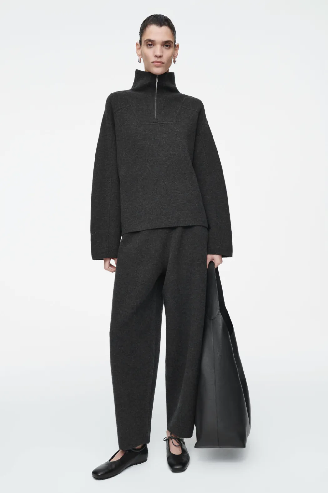 Clearance COS MERINO WOOL HALF-ZIP JUMPER CHARCOAL MÉLANGE