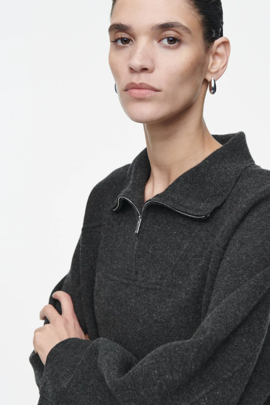 Clearance COS MERINO WOOL HALF-ZIP JUMPER CHARCOAL MÉLANGE