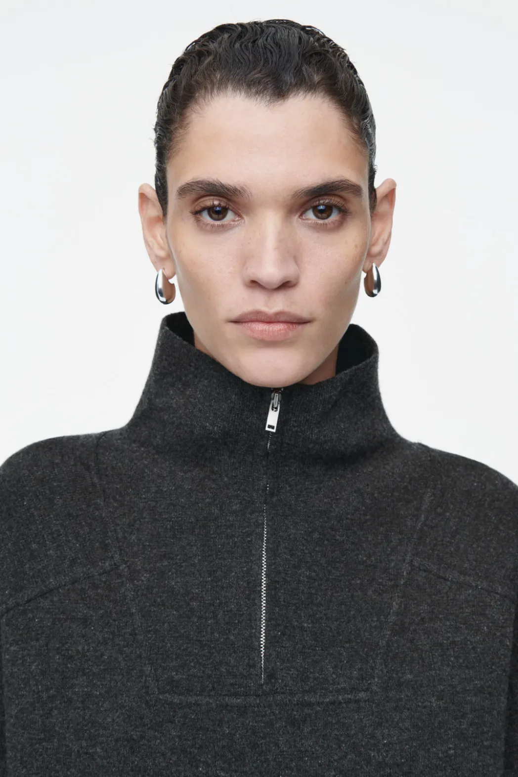 Clearance COS MERINO WOOL HALF-ZIP JUMPER CHARCOAL MÉLANGE