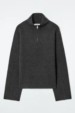 Clearance COS MERINO WOOL HALF-ZIP JUMPER CHARCOAL MÉLANGE
