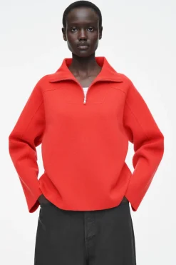 Online COS MERINO WOOL HALF-ZIP JUMPER BRIGHT RED