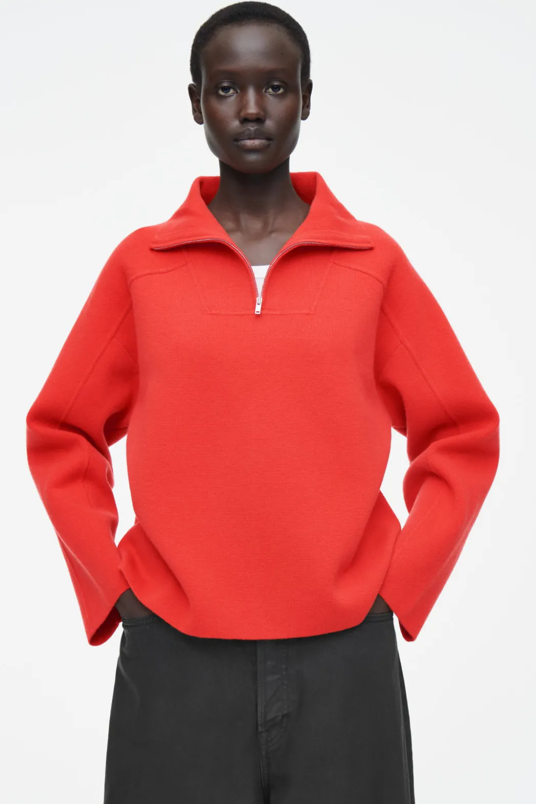 Online COS MERINO WOOL HALF-ZIP JUMPER BRIGHT RED