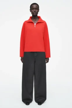 Online COS MERINO WOOL HALF-ZIP JUMPER BRIGHT RED