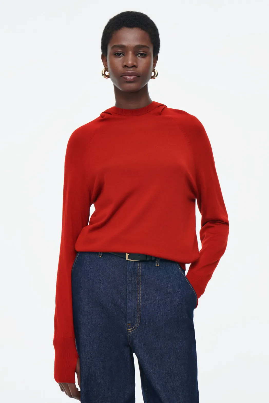 Sale COS MERINO WOOL HOODIE RED