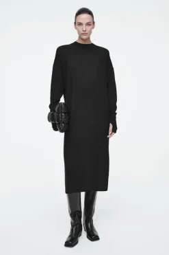 Outlet COS MERINO WOOL MIDI DRESS BLACK
