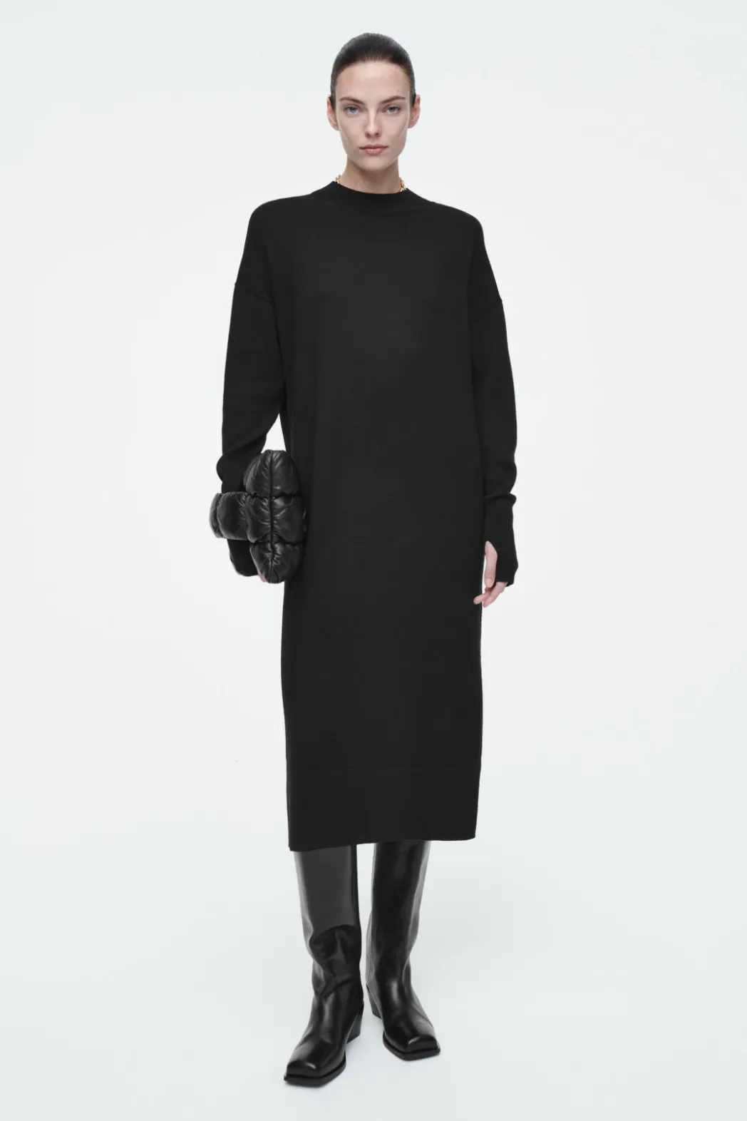 Outlet COS MERINO WOOL MIDI DRESS BLACK