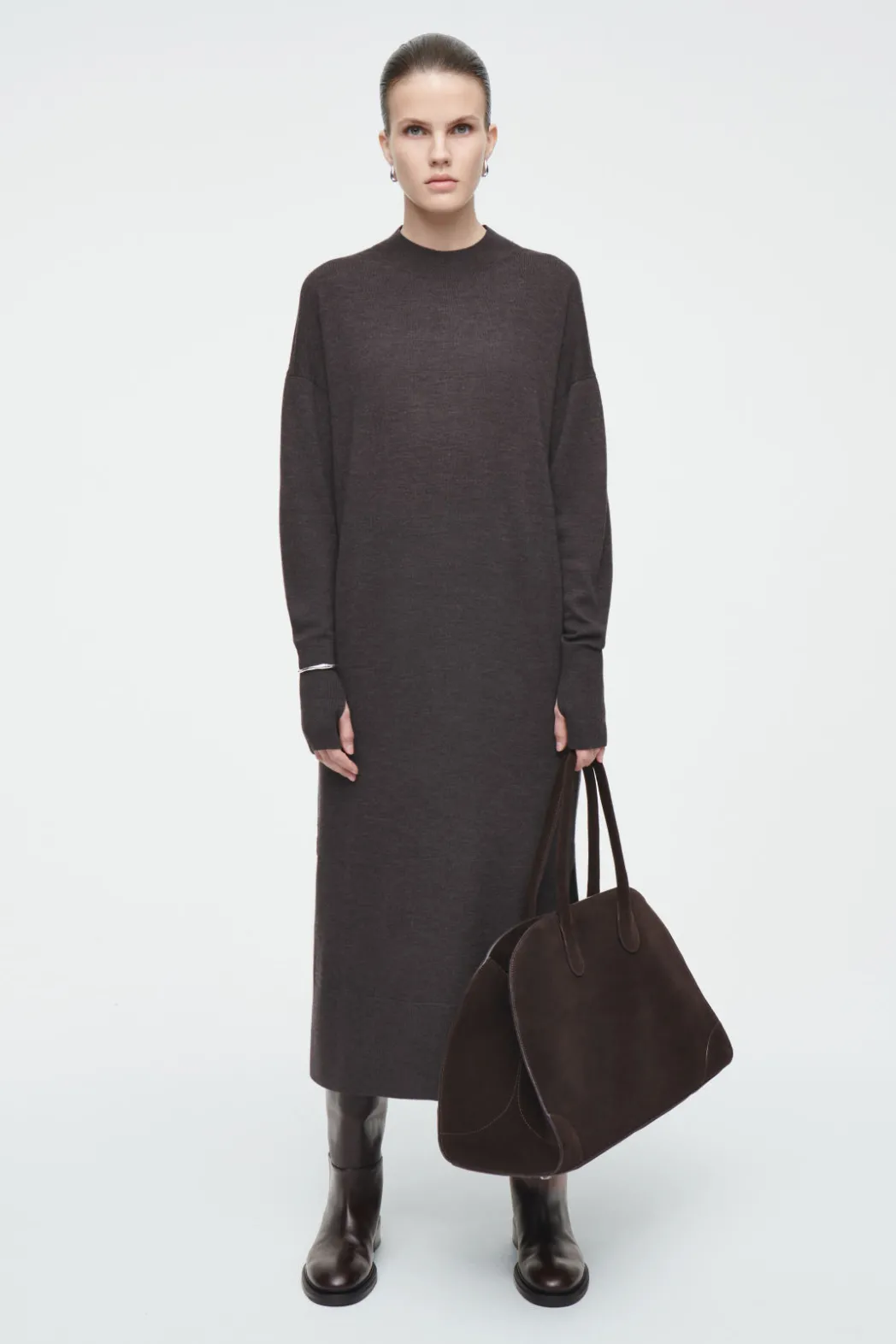 Sale COS MERINO WOOL MIDI DRESS BROWN MÉLANGE
