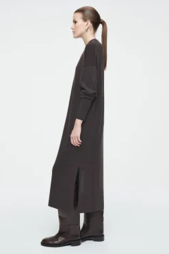 Sale COS MERINO WOOL MIDI DRESS BROWN MÉLANGE