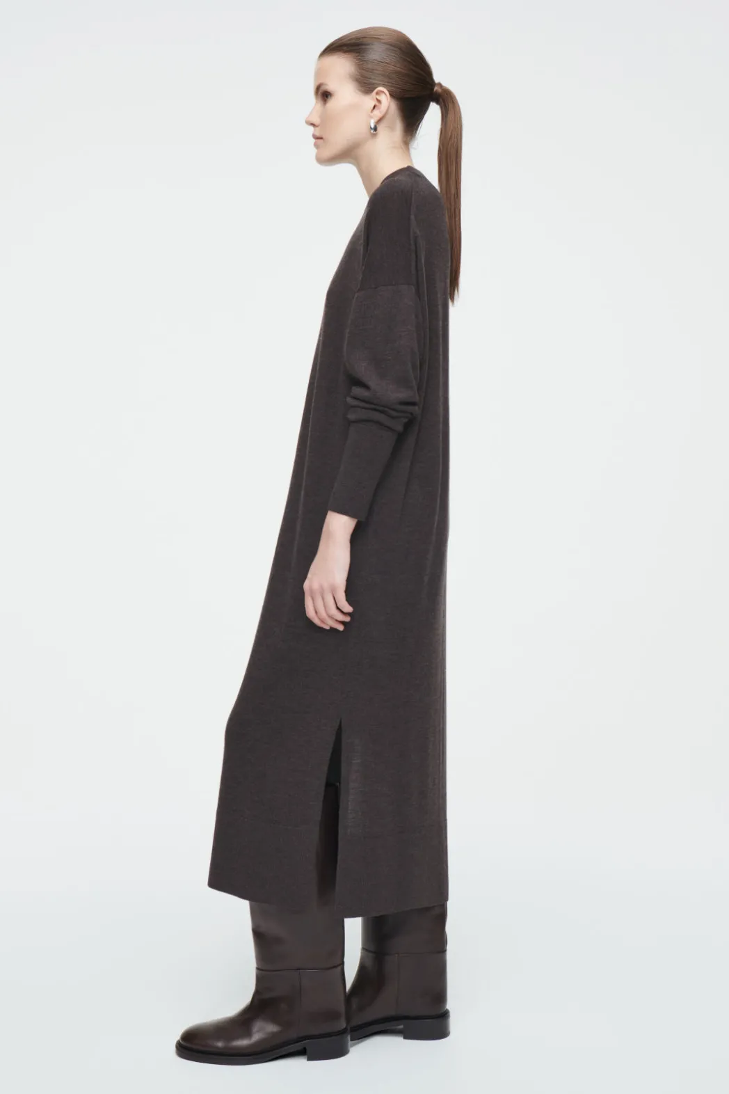 Sale COS MERINO WOOL MIDI DRESS BROWN MÉLANGE
