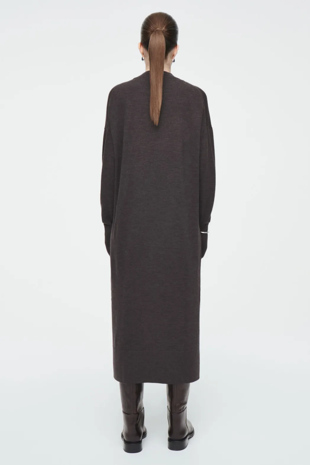 Sale COS MERINO WOOL MIDI DRESS BROWN MÉLANGE