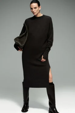 Sale COS MERINO WOOL MIDI DRESS BROWN MÉLANGE