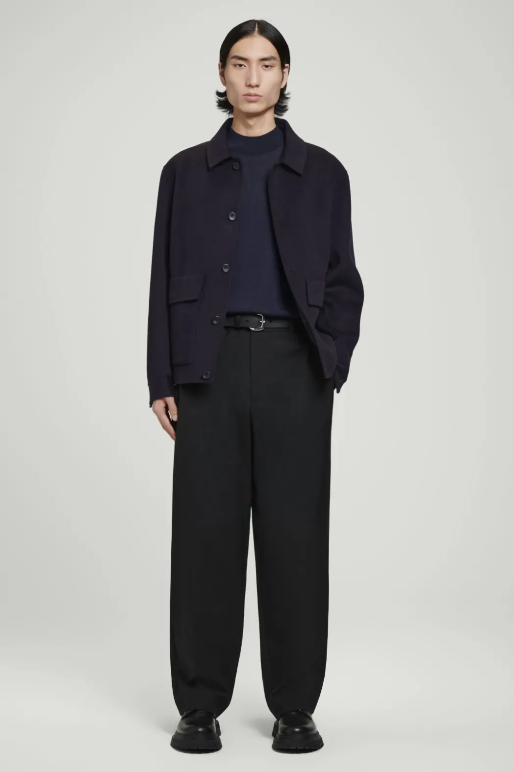 COS MERINO WOOL MOCK-NECK JUMPER NAVY