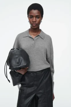 Discount COS MERINO WOOL POLO SHIRT GRAY