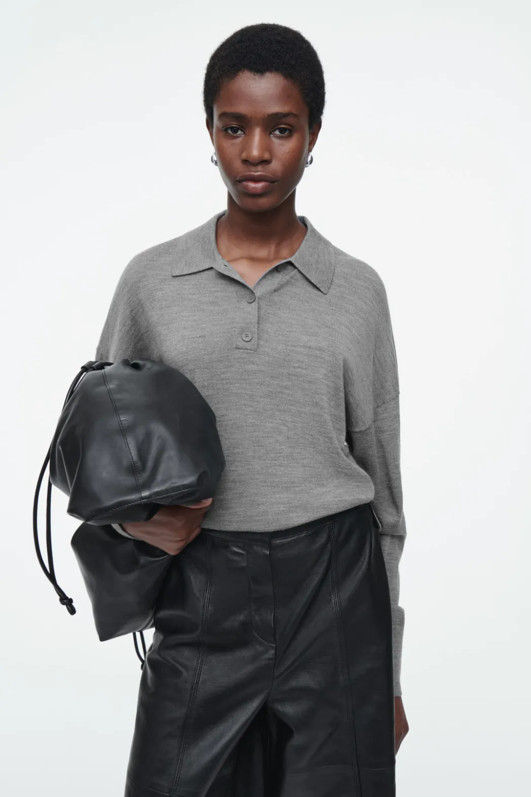 Discount COS MERINO WOOL POLO SHIRT GRAY