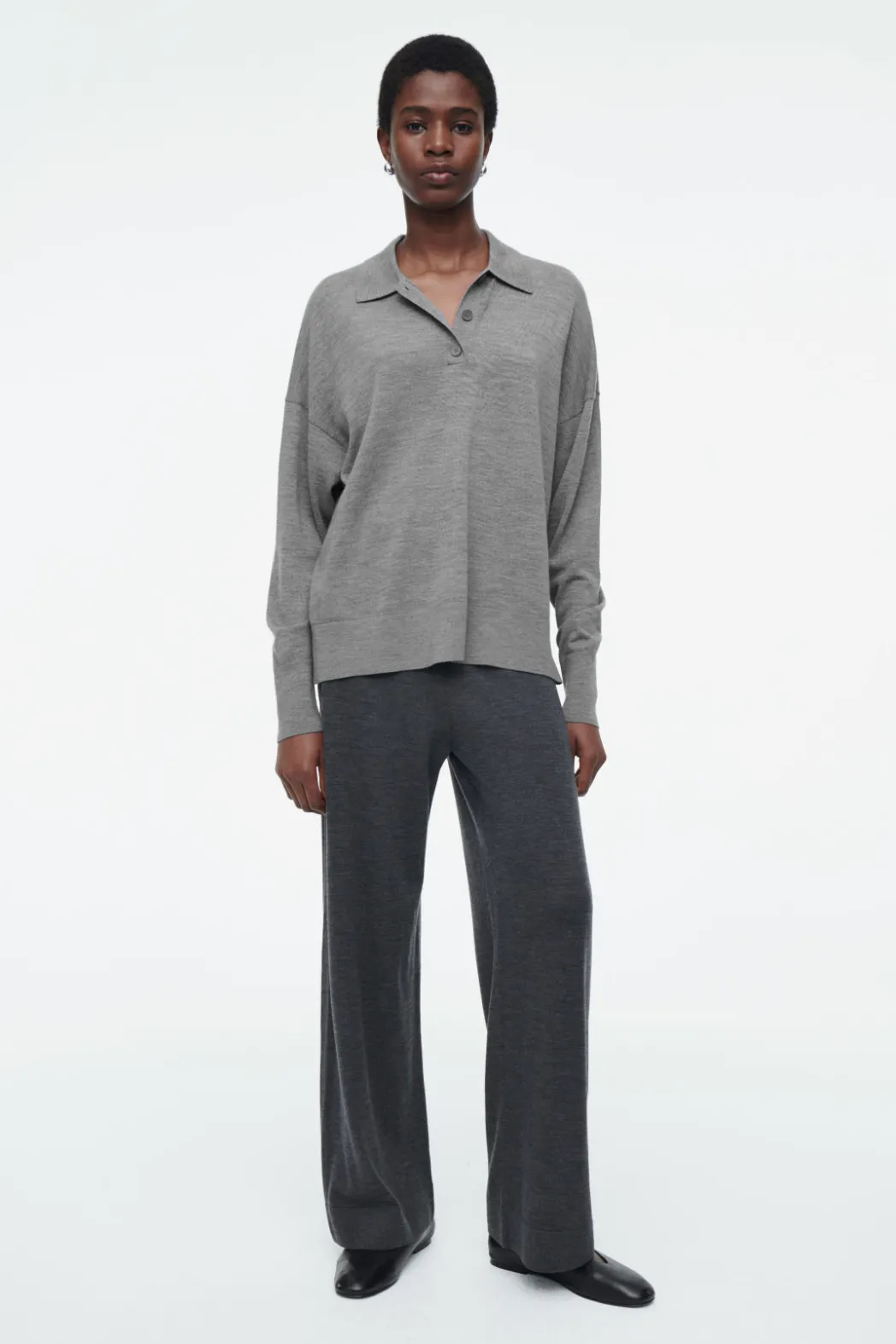 Discount COS MERINO WOOL POLO SHIRT GRAY