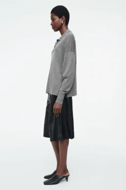 Discount COS MERINO WOOL POLO SHIRT GRAY
