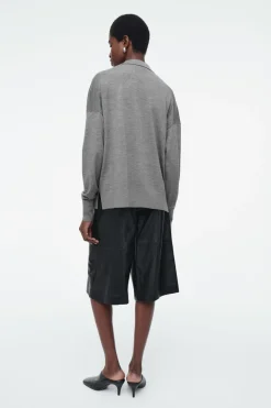 Discount COS MERINO WOOL POLO SHIRT GRAY