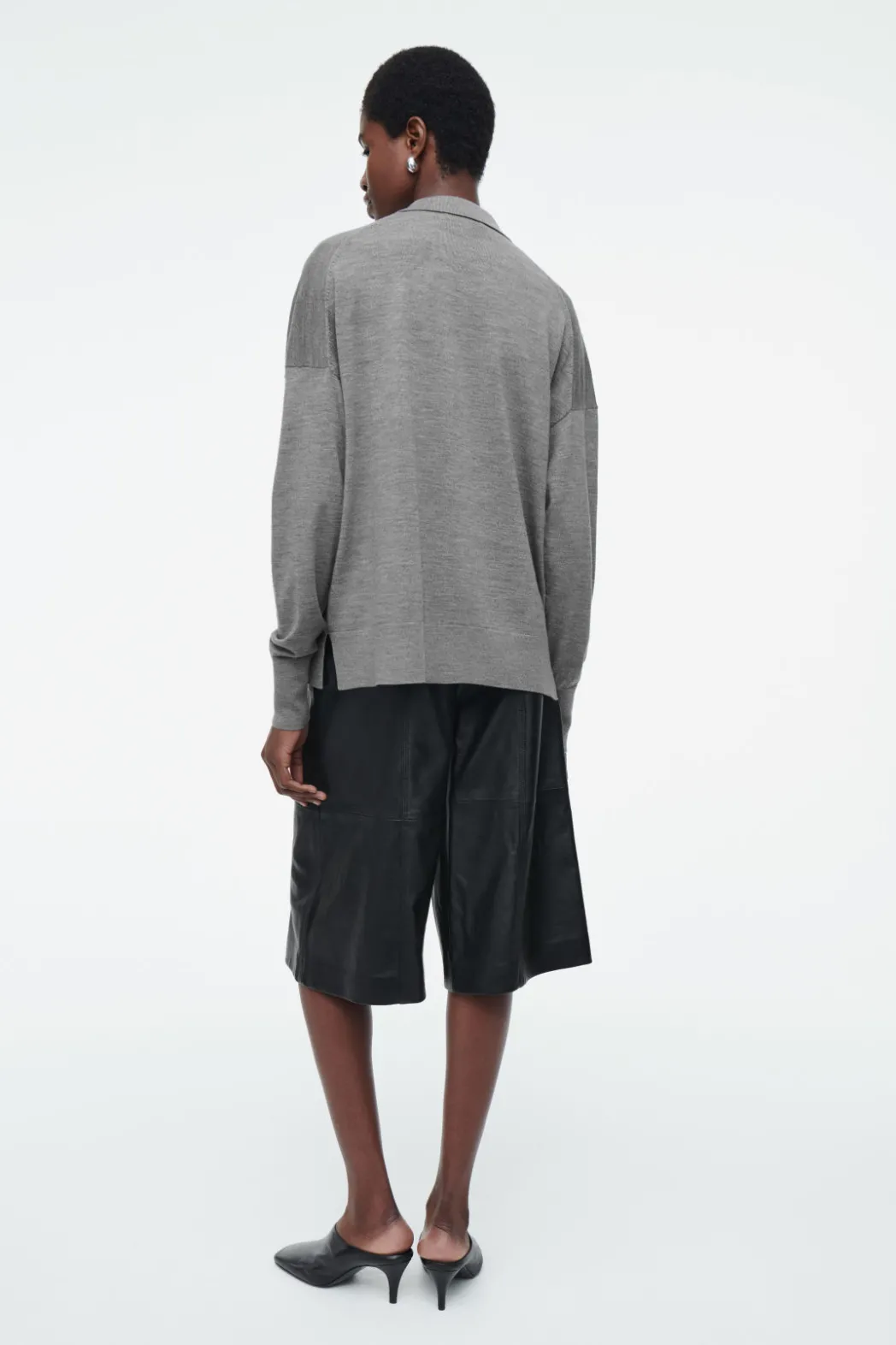 Discount COS MERINO WOOL POLO SHIRT GRAY
