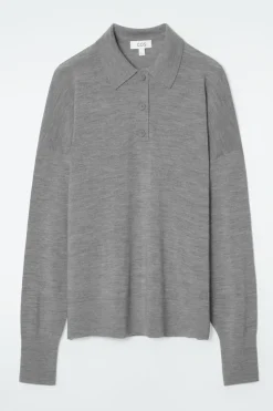 Discount COS MERINO WOOL POLO SHIRT GRAY