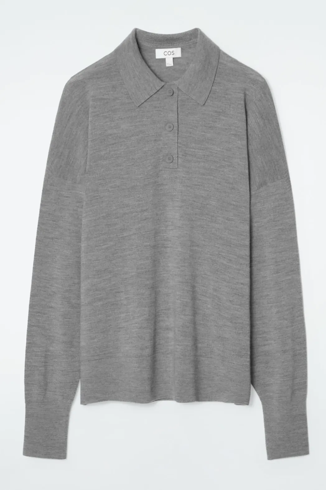 Discount COS MERINO WOOL POLO SHIRT GRAY