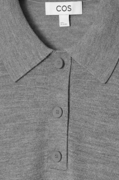 Discount COS MERINO WOOL POLO SHIRT GRAY